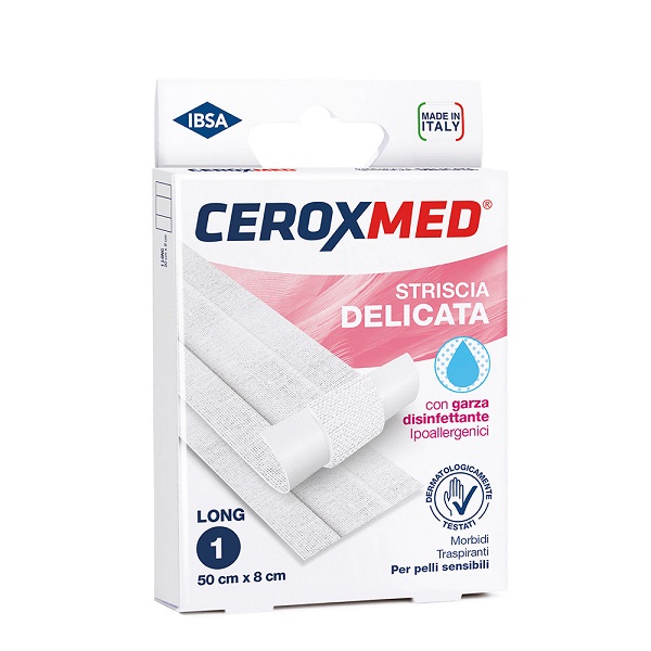 STRISCIA DELICATA CEROXMED CON GARZA DISINFETTANTE IPOALLERGENICA PER PELLI SENSIBILI 50X8CM 1 PEZZO - farmachicca