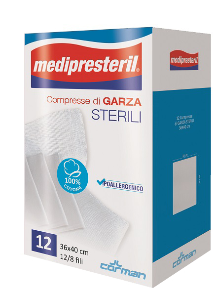 GARZA COMPRESSA MEDIPRESTERIL 12/8 FU 36X40CM 12 PEZZI - farmachicca