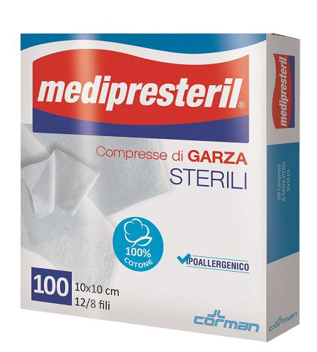 GARZA COMPRESSA MEDIPRESTERIL 12/8 FU 10X10CM 100 PEZZI - farmachicca