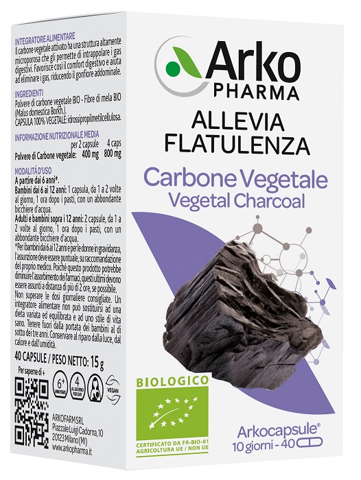 ARKO CAPSULE CARBONE VEGETALE BIO 40 CAPSULE - farmachicca