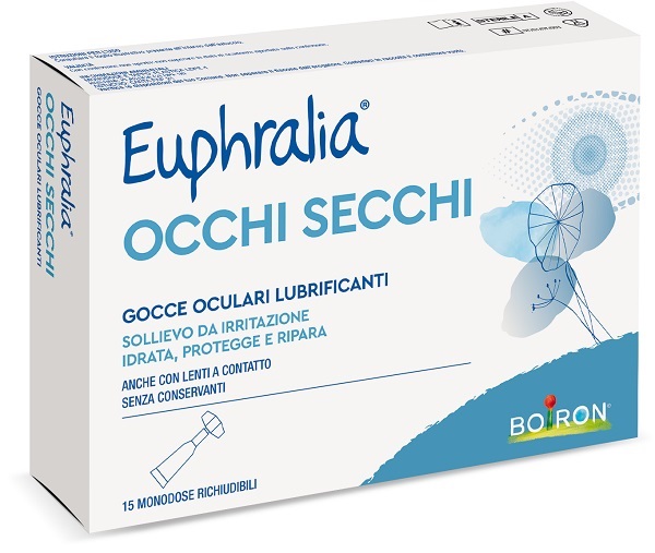 GOCCE OCULARI LUBRIFICANTI EUPHRALIA OCCHI SECCHI 15 MONODOSE RICHIUDIBILI X 0,5 ML - farmachicca