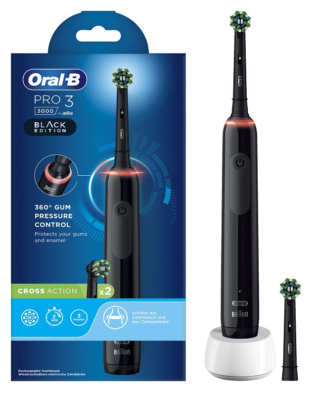 ORAL-B PRO 3 BLACK SPAZZOLINO ELETTRICO + 2 REFILL - farmachicca
