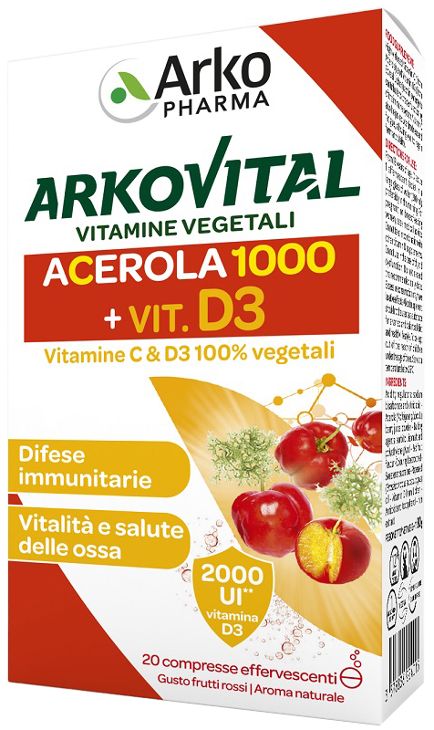 ARKOVITAL VITAMINE C+D3 20 COMPRESSE EFFERVESCENTI GUSTO FRUTTI ROSSI - farmachicca