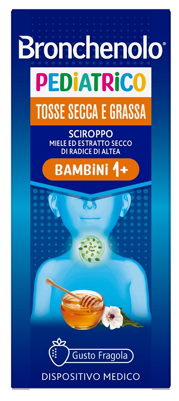 SCIROPPO BRONCHENOLO PEDIATRICO TOSSE SECCA E GRASSA DA 1 ANNO IN SU 120 ML GUSTO FRAGOLA SENZA COLORANTI ARTIFICIALI, SENZA ALCOL, SENZA OGM - farmachicca