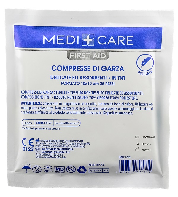 GARZA MEDICARE COTONE 10X10 CM 25 PEZZI - farmachicca