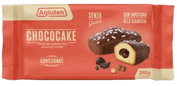 AGLUTEN CHOCOCAKE 4 PLUMCAKE RICOPERTI CON CIOCCOLATO AL LATTE CON FARCITURA ALLA GIANDUIA DA 52,5G - farmachicca