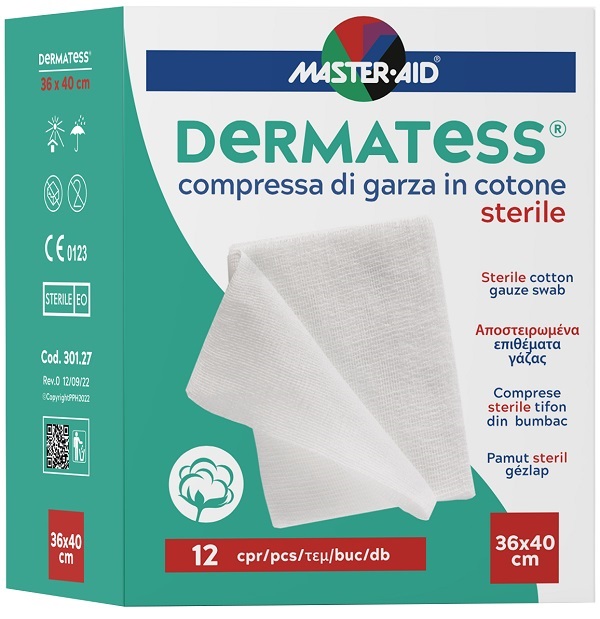 GARZA COMPRESSA DERMATESS IN COTONE 36X40CM 12 PEZZI - farmachicca