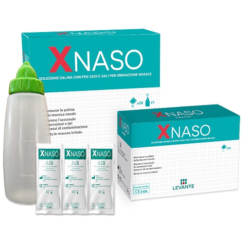 SOLUZIONE SALINA CON PEG 3350 E SALI PER IRRIGAZIONE NASALE XNASO 30 BUSTINE + 1 EROGATORE - farmachicca