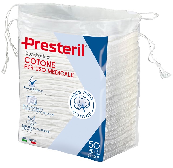 QUADROTTI COTONE IDROFILO PRESTERIL 8X7,5 CM 50 PEZZI - farmachicca