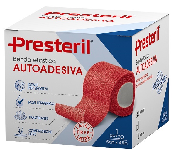 BENDA ELASTICA AUTOADESIVA LATEX FREE PRESTERIL CM 5X4,5 M TESI ROSSO - farmachicca