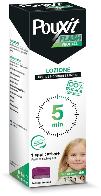 POUXIT FLASH VEGETAL LOZIONE PIDOCCHI E LENDINI 100 ML CON PETTINE - farmachicca
