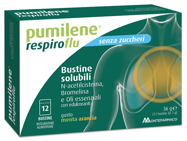PUMILENE RESPIROFLU SENZA ZUCCHERO 12 BUSTINE GUSTO MENTA ARANCIA 36 G - farmachicca