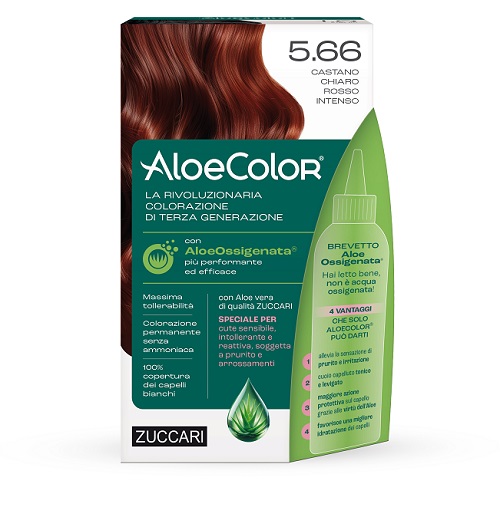 ALOECOLOR 5,66 CASTANO CHIARO ROSSO INTENSO TINTA PERMANENTE CAPELLI COLORE AD ALTA PIGMENTAZIONE 50 ML + RIVELATORE ALOEOSSIGENATA 75 ML + SHAMPOO ALOECARE 15 ML + GUANTI - farmachicca