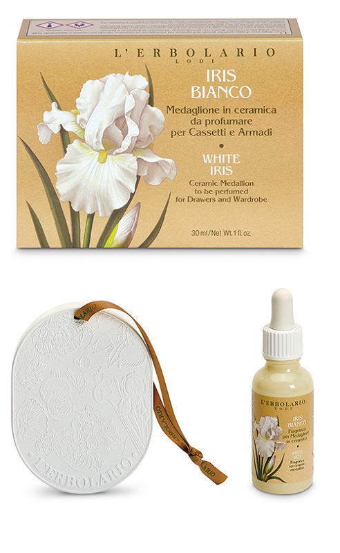 IRIS BIANCO MEDAGLIONE CERAMICA PROFUMATO CASSETTI ARMADI - farmachicca
